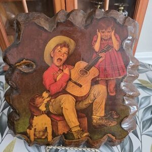 Vintage Carved Wood Decoupage Plaque The Music Man by NORMAN ROCKWELL